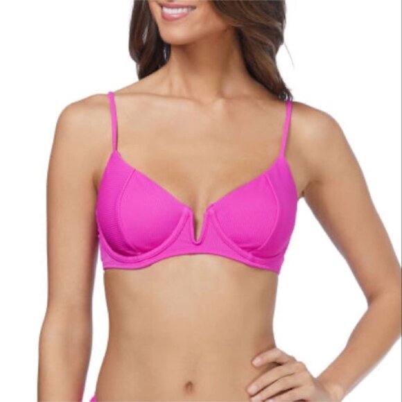 NWT Ambrielle Ribbed 2 Piece Bikini Set Hot Pink Adjustable Straps‎ Size Small - Picture 2 of 7